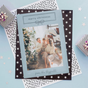 Dove Blue Pretty Bow Photo Merry Christmas Holiday Card