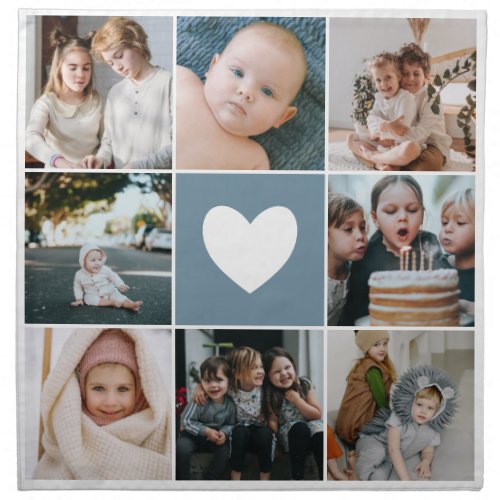 Dove Blue  White Heart Family Photo Collage Cloth Napkin
