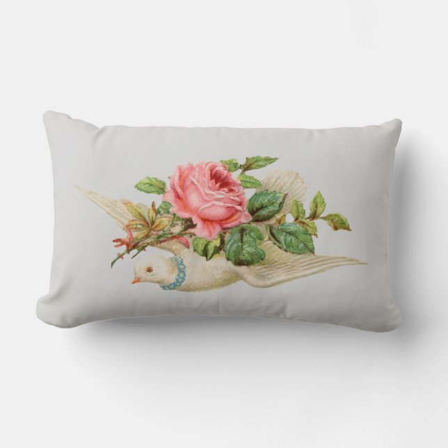 Dove Carrying Rose Lumbar Pillow (Front)