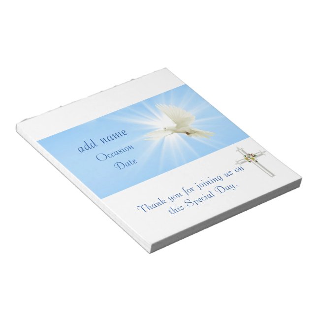 Dove Confirmation, Baptism Candy Bar Wrapper Favor Notepad (Angled)