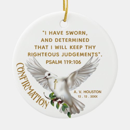 Dove Confirmation Scripture Verse Ceramic Ornament