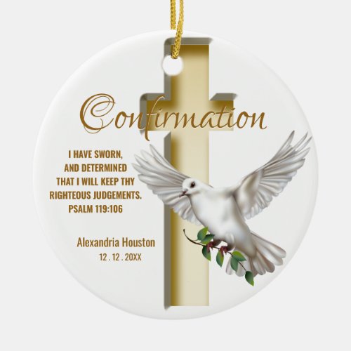 Dove Cross Confirmation Scripture Verse Ceramic Ornament