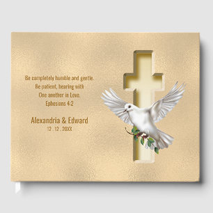Dove Cross Gold Faux Foil Wedding Guest Book