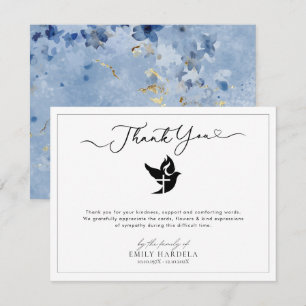 Dove Cross Golden Blue Funeral Thank You Card