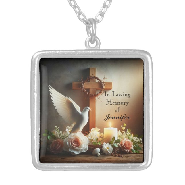 Dove Cross In Loving Memory of Memorial Necklace (Front)