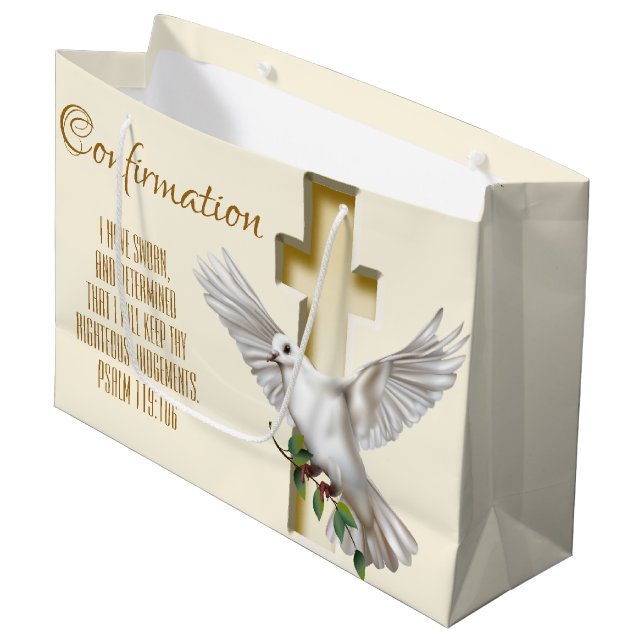 Dove Cross Large Gift Bag (Front Angled)