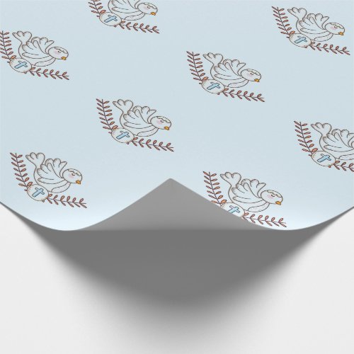 Dove Cross Religious Baptism Christening Baby Boy Wrapping Paper