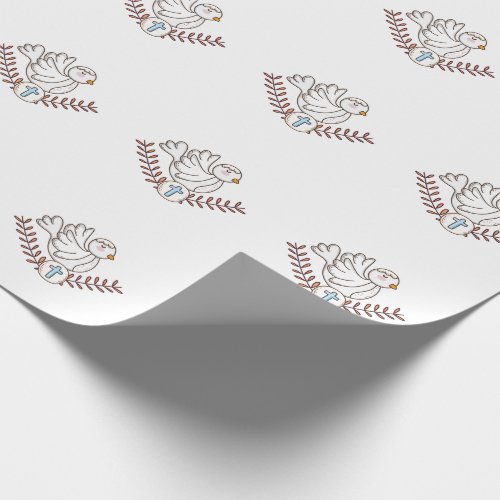 Dove Cross Religious Baptism Christening Wrapping Paper