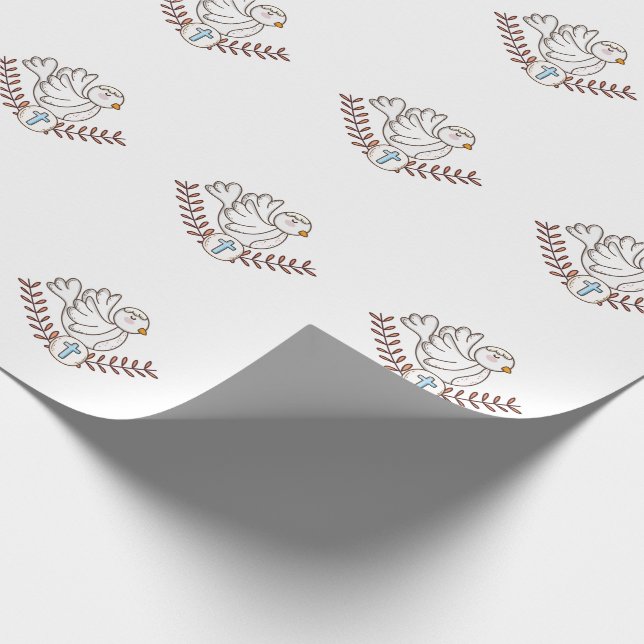 Dove Cross Religious Baptism Christening Wrapping Paper (Corner)