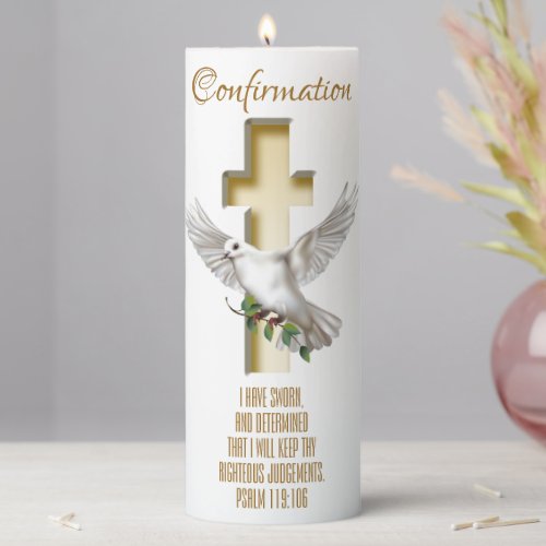 Dove Cross Scripture Baptism Confirmation Pillar Candle