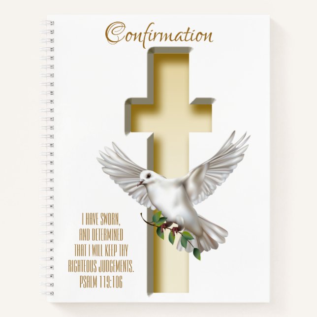 Dove Cross Scripture Confirmation Baptism Notebook (Front)