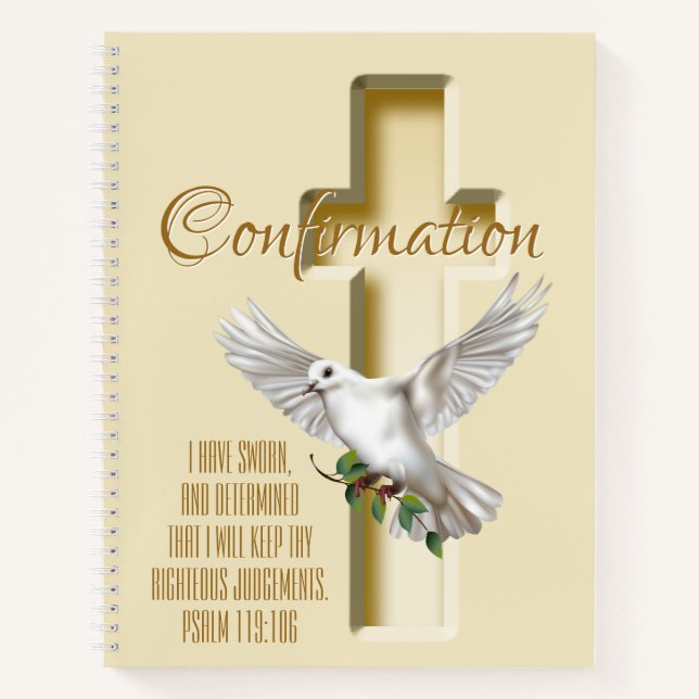 Dove Cross Scripture Confirmation Baptism Notebook (Front)