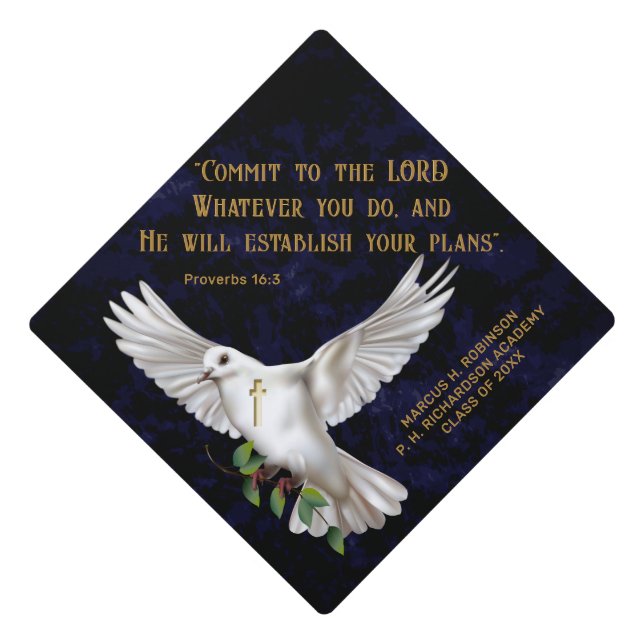 Dove Cross Scripture Graduation Cap Topper (Front)