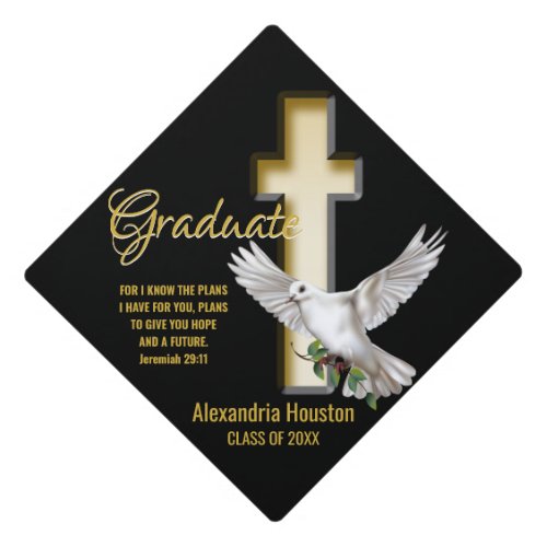 Dove Cross Scripture Graduation Cap Topper