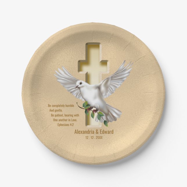 Dove Cross Scripture Verse Ephesians 4:2 Paper Plates (Front)