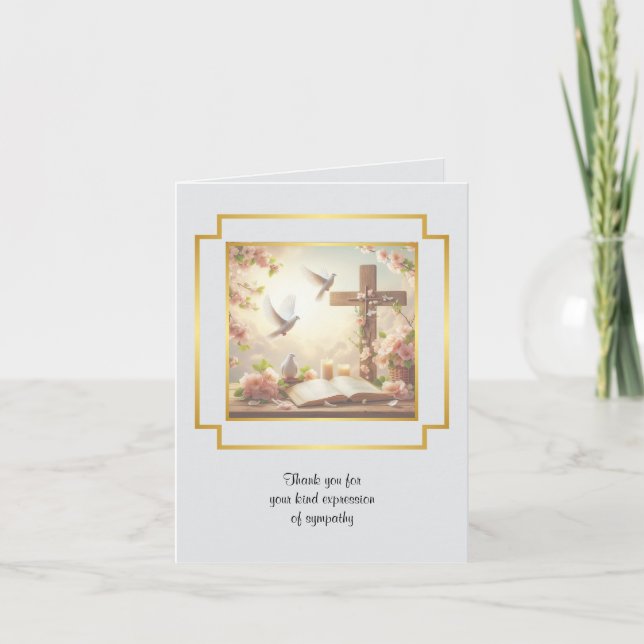 Dove Cross Sympathy Thank You Folded Note Card (Front)