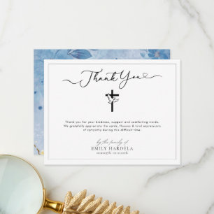 Dove Cross with Gold Blue Floral Funeral Card