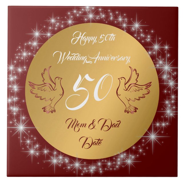 Dove Customize Happy Gold 50th Anniversary Ceramic Tile (Front)