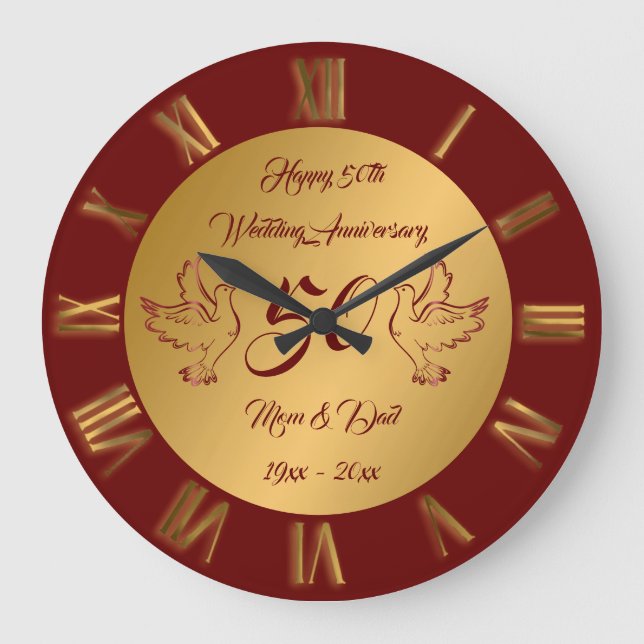 Dove Customize Happy Gold 50th Anniversary Large Clock (Front)