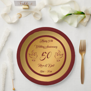 Dove Customize Happy Gold 50th Anniversary Paper Plates