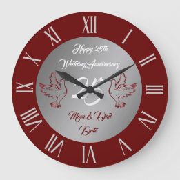 Dove Customize Happy Silver 25th Anniversary Large Clock