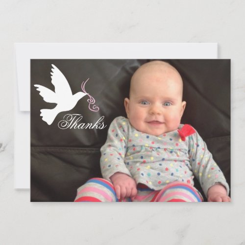 Dove dusky pink girls baptism photo thank you card