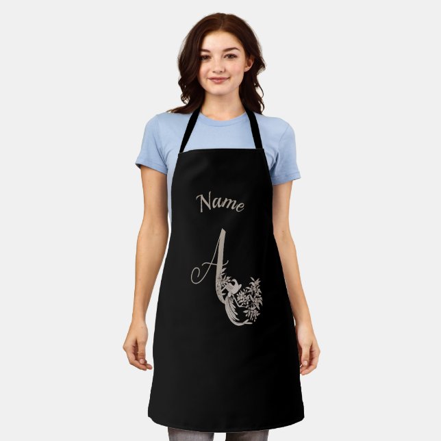 Dove Elegant Monogram Initial A Personalized Apron (Worn)