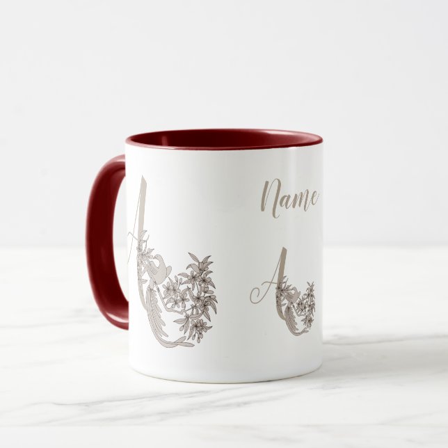 Dove Elegant Monogram Initial A Personalized Mug (Front Left)