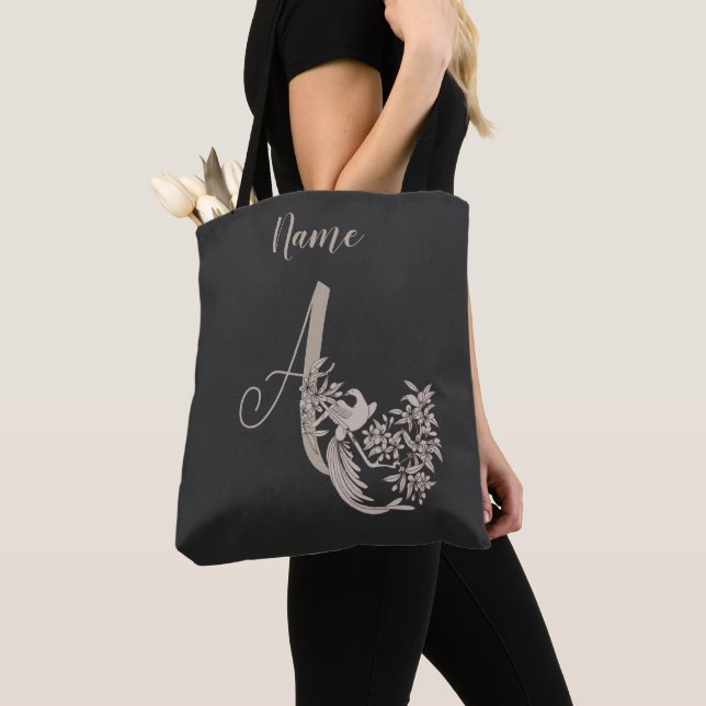 Dove Elegant Monogram Initial A Personalized Tote Bag (Close Up)