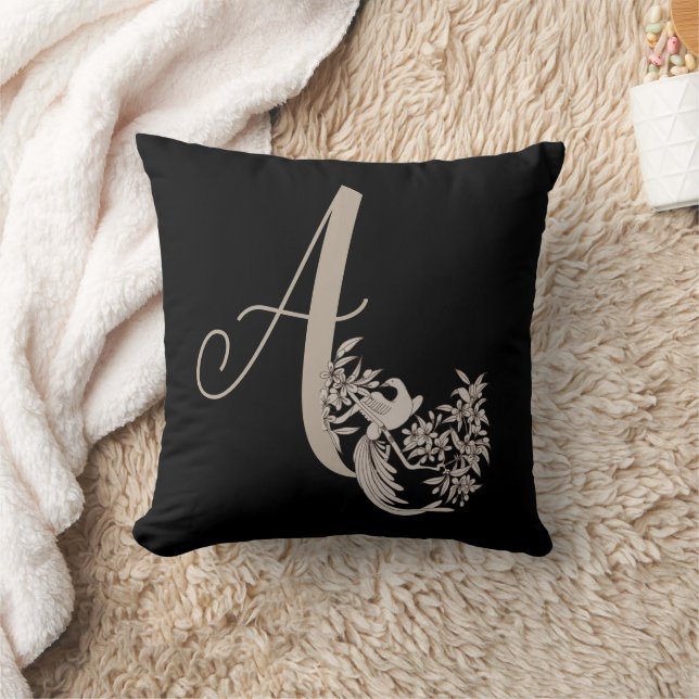 Dove Elegant Monogram Initial A  Throw Pillow (Blanket)
