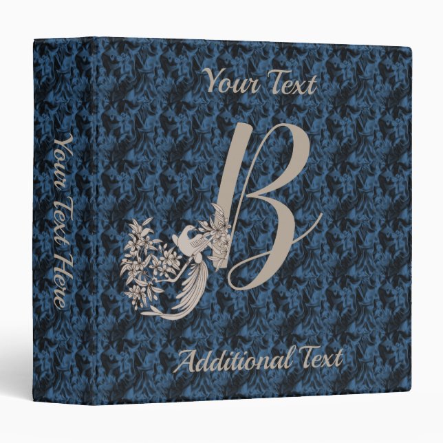Dove Elegant Monogram Initial B Personalized 3 Ring Binder (Front/Spine)