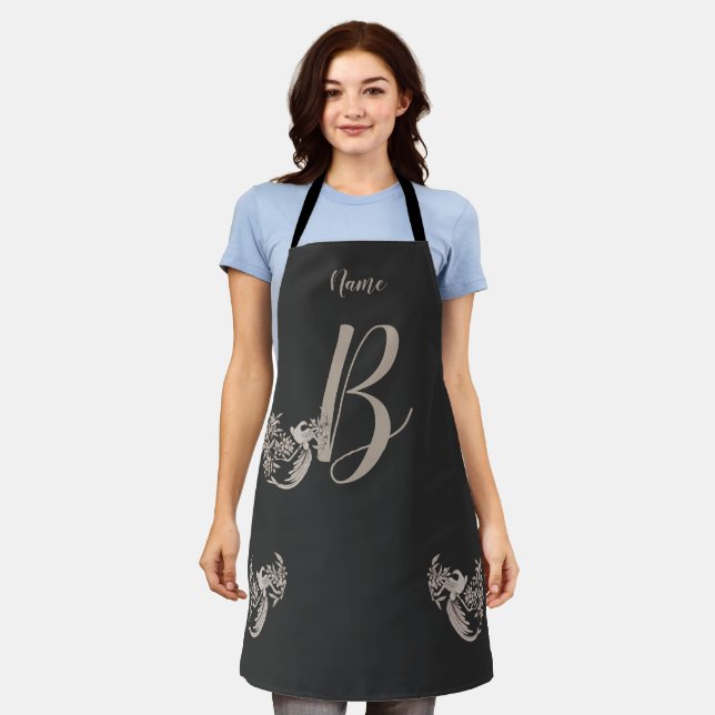 Dove Elegant Monogram Initial B Personalized Apron (Worn)