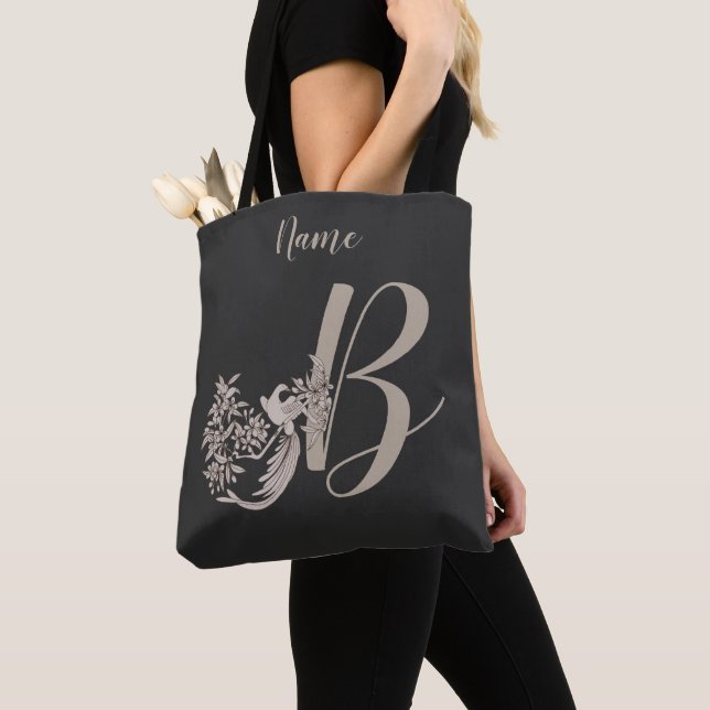 Dove Elegant Monogram Initial B Personalized Tote Bag (Close Up)