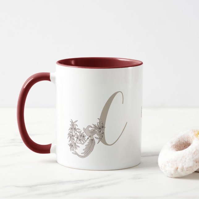 Dove Elegant Monogram Initial C Personalized Mug (With Donut)