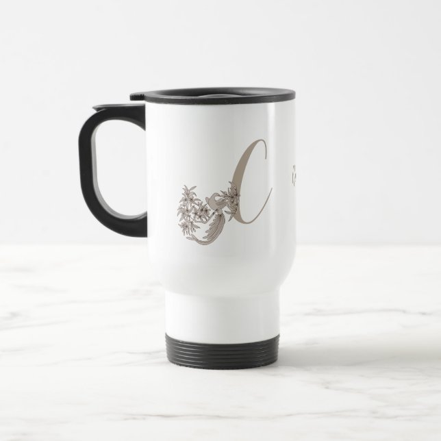Dove Elegant Monogram Initial C Personalized Travel Mug (Left)