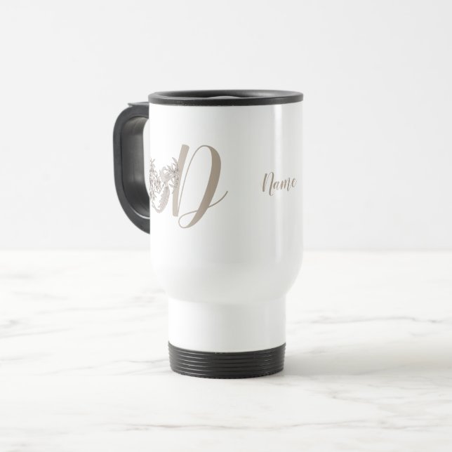Dove Elegant Monogram Initial D Personalized Travel Mug (Front Left)