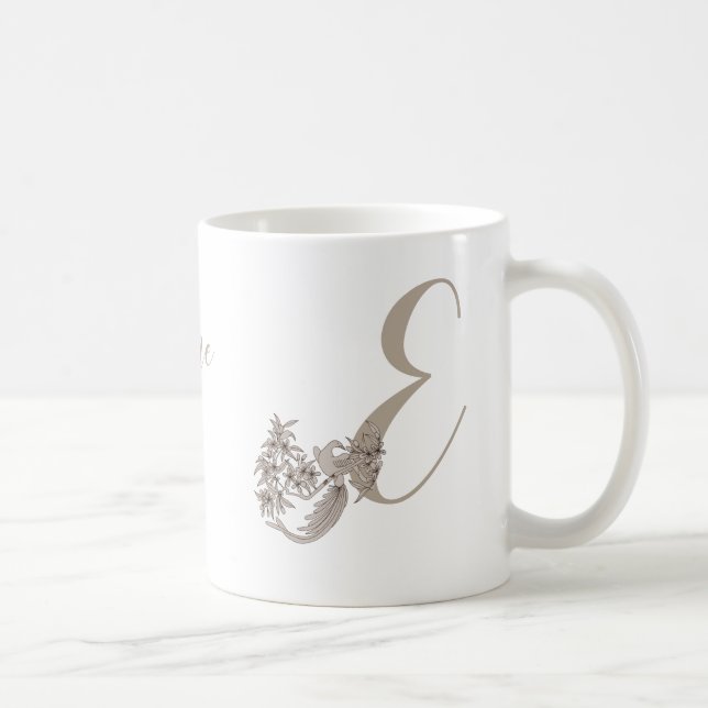 Dove Elegant Monogram Initial E Personalized Coffee Mug (Right)