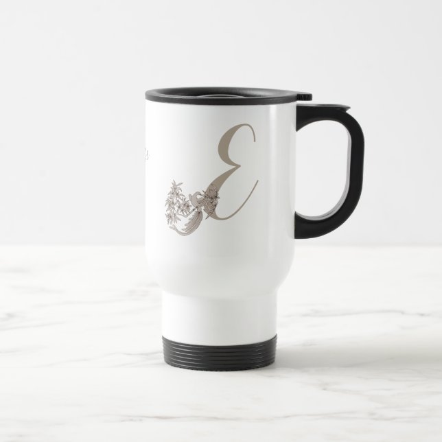 Dove Elegant Monogram Initial E Personalized Travel Mug (Right)
