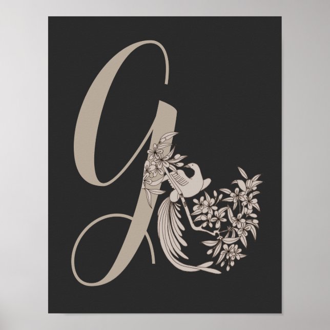 Dove Elegant Monogram Initial G Personalized Poster (Front)
