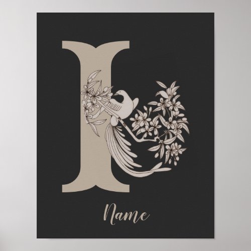 Dove Elegant Monogram Initial I Personalized Poster