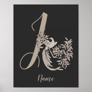 Dove Elegant Monogram Initial J Personalized Poster
