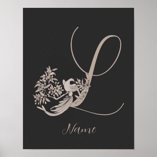Dove Elegant Monogram Initial L Personalized Poster
