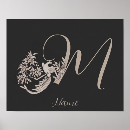 Dove Elegant Monogram Initial M Personalized Poster