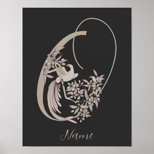 Dove Elegant Monogram Initial O Personalized Poster