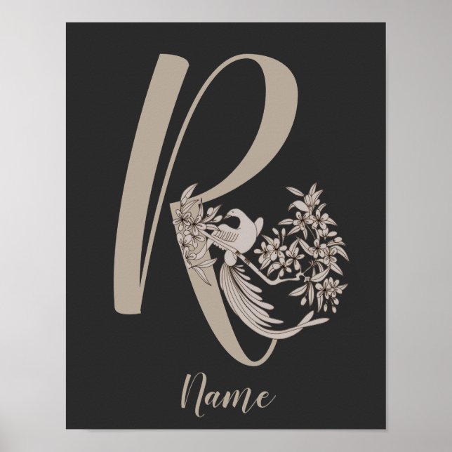 Dove Elegant Monogram Initial R Personalized Poster (Front)