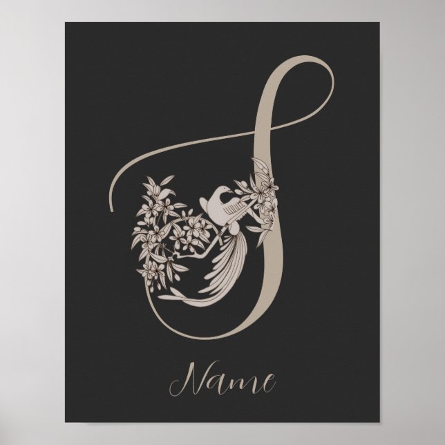 Dove Elegant Monogram Initial S Personalized Poster (Front)