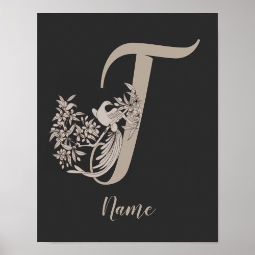 Dove Elegant Monogram Initial T Personalized Poster