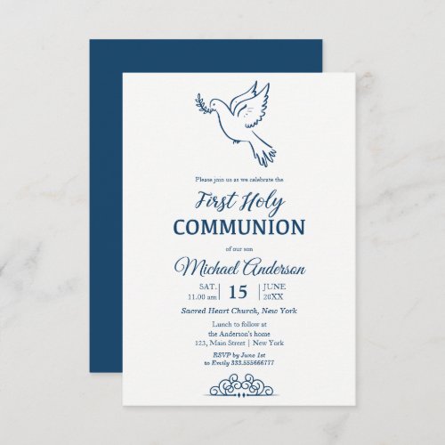 Dove First Communion Blu Elegant Invitation