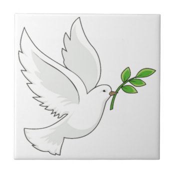 Dove Flying With A Branch In Its Mouth Ceramic Tile by esoticastore at Zazzle