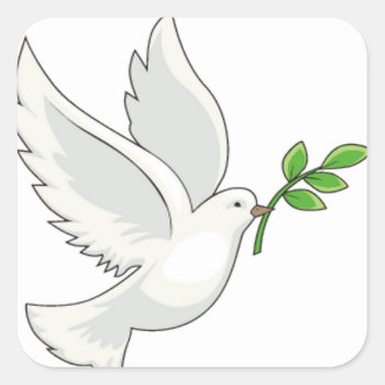 Dove Flying With A Branch In Its Mouth Square Sticker by esoticastore at Zazzle